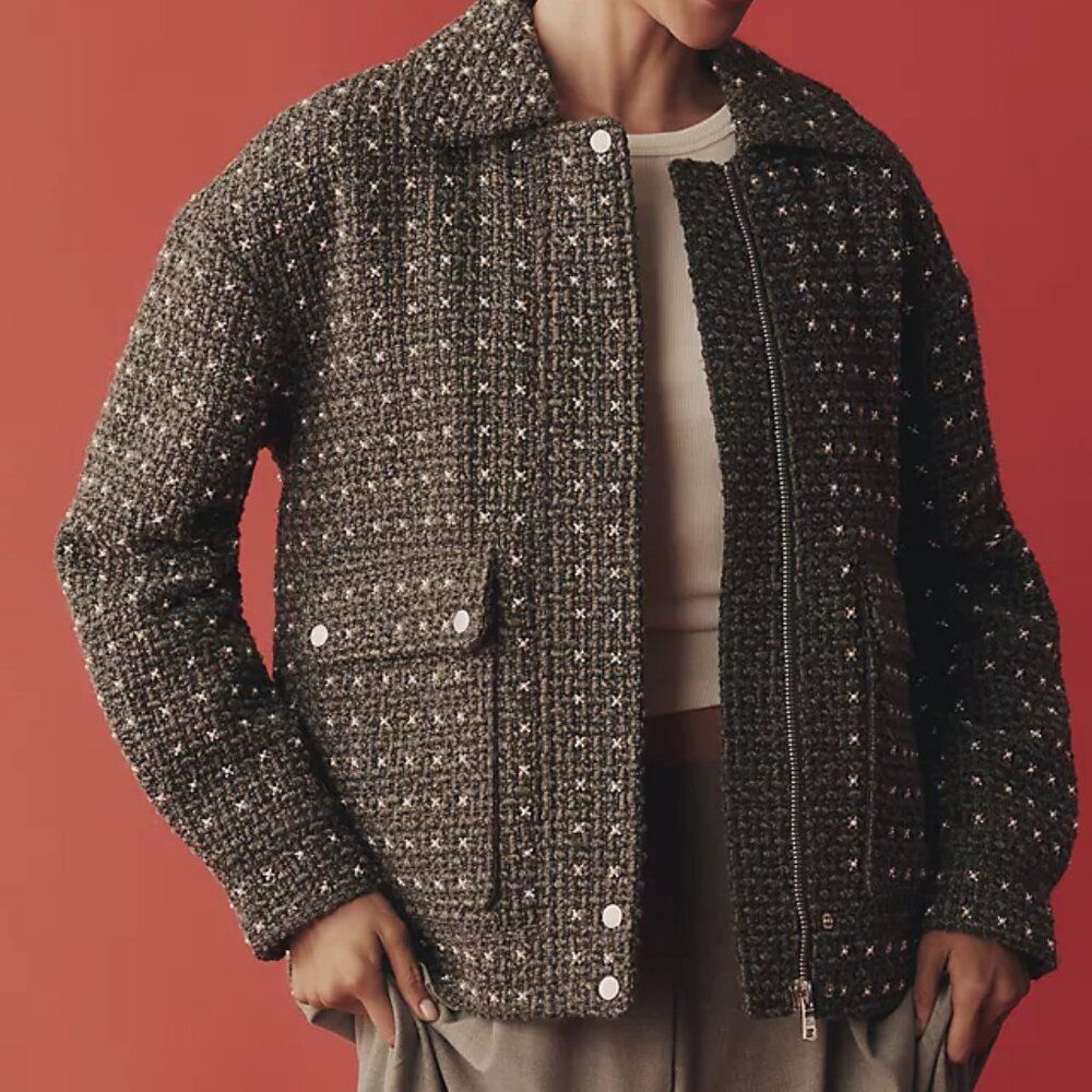 AVEC LES FILLES Pearl-Embellished Aviator Jacket